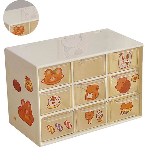 Schreibtischschubladen, staubdicht, beige, 9 Schubladen, kleiner Schubladenorganizer für Büromaterial, Stifte, Marker, Klebeband (1/5)