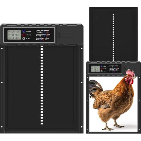 Grande Porte Poulailler Automatique Batterie avec Écran LED - Porte Automatique Poulailler en Aluminium avec Minuterie Fonction Anti-Pincement - Portes Automatiques pour Poules Canards Oies