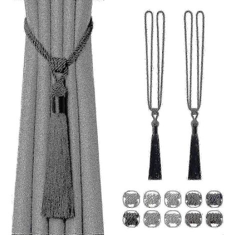 Embrasses de rideaux à longs pompons, boucles décoratives de style européen, compatibles avec les rideaux de maison et de bureau, noires. (1/5)