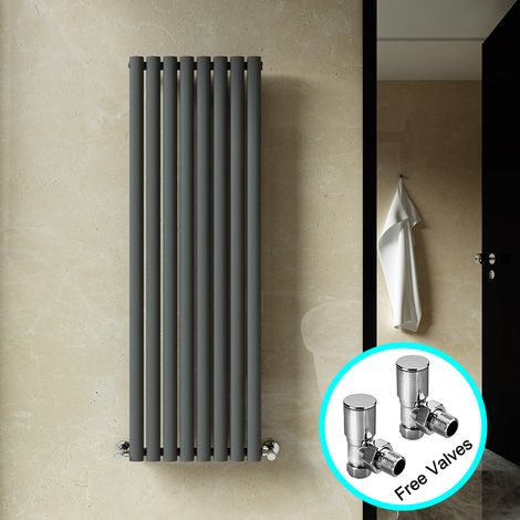 ELEGANT 1600 x 480 mm Anthracite Vertical Column Radiator Single Oval Panel Designer Bathroom Radiator + Angled Radiator Valves (1/5)