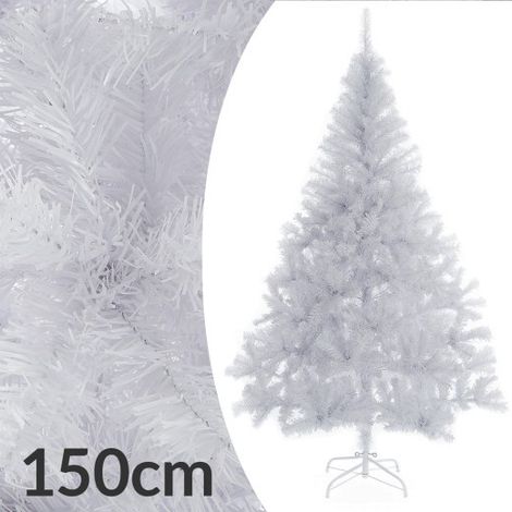 Sapin de Noël Blanc artificiel 150 cm avec 350 branches et pied support (1/5)