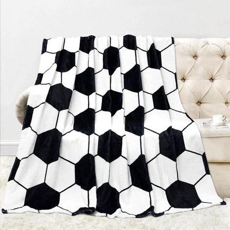Couverture - ZGEER - Football - Douce - 150x200 cm - Noir et Blanc (1/4)