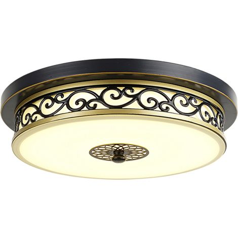 Plafonnier rétro LED 18 W, rond, design classique antique, abat-jour en métal et verre, style vintage, idéal pour salon, cuisine, chambre, couloir, salle de bain, bureau, balcon ou salle à manger. Dia (1/5)
