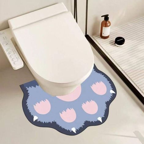 Adorable tapis de sol en forme de patte de chat en forme de U, idéal pour la salle de bain, très absorbant et facile à nettoyer — 50 x 55 cm — Bleu (1/4)