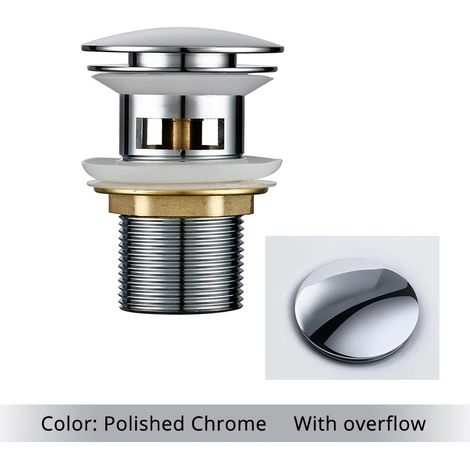 (Polished Chrome-1) Bathroom Bath Pop Up Drain Stopper Rose Gold Polished Anti-Corrosion Durable With OverFlow Hole Basin Sewer Plug (1/4)