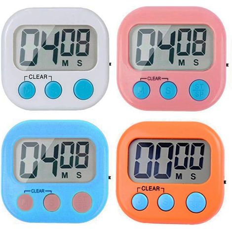 Timer da cucina digitale, ampio display, allarme sonoro, supporto posteriore magnetico resistente, facile da usare (confezione da 4) (1/2)
