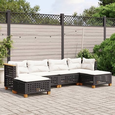 Set de sofás de jardín 6 piezas y cojines ratán sintético negro vidaXL (1/5)