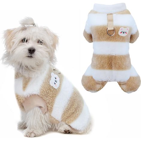 Pyjama en Peluche Rayé pour Chien Combinaison Chaude d'hiver avec Boucle pour Laisse Vêtement Moelleux pour Petits Chiens et Chats (1/5)