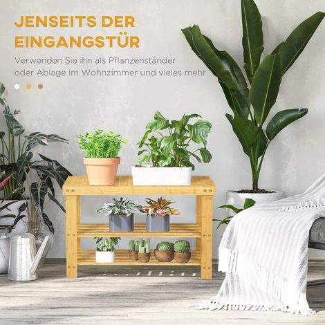 Banc à chaussures en bambou, étagère à 3 niveaux pour 6 paires, rangement mural ou d’entrée, dimensions 70 x 28 x 45 cm, solution naturelle et compacte. (1/5)