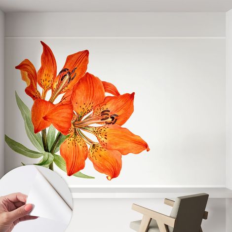 Papier peint autocollant décoratif à motifs pour salon chambre et bureau Tapete adhésif pour décoration Lys orange 152x104 cm (1/5)