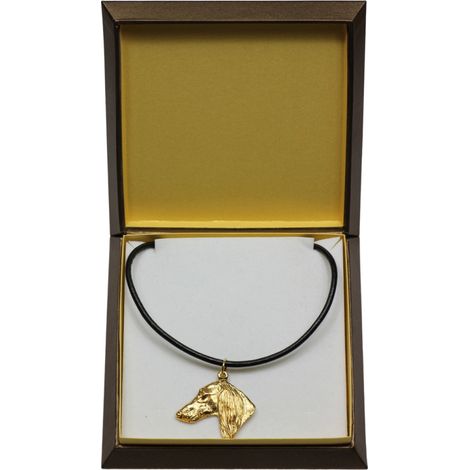Galgo persa, Saluki: collar para perros en caja de regalo, colgante chapado en oro para amantes de los perros, impresionante joyería de Art-Dog. (1/5)