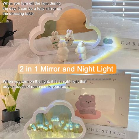 Kit de manualidades para lámpara de noche con espejo de tulipán, lámpara de tulipán nube para decoración del hogar, regalo para dormitorio de niñas (1/4)