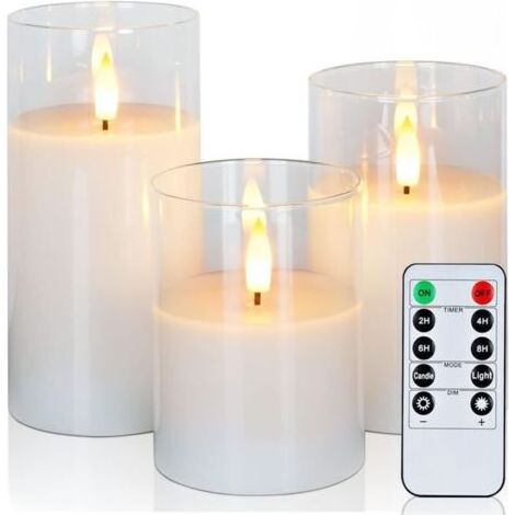 Bougies LED sans flamme en verre transparent, bougies piliers avec minuterie et télécommande, idéales pour décorer Noël et Halloween (1/5)