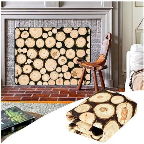 Magnetic Fireplace Mantel, Fireplace Barrier Cover Can Prevent Heat Loss At Night 82x99cm-Woodpile (1/5)