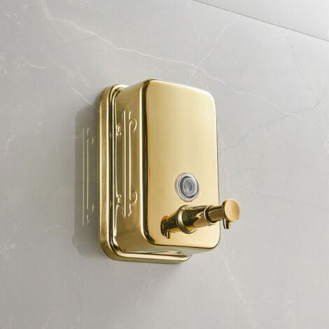 Distributeur de savon mural commercial en acier inoxydable avec pompe manuelle antirouille et étanche, pour salle de bain et restaurant, 500 ml (or) (1/5)