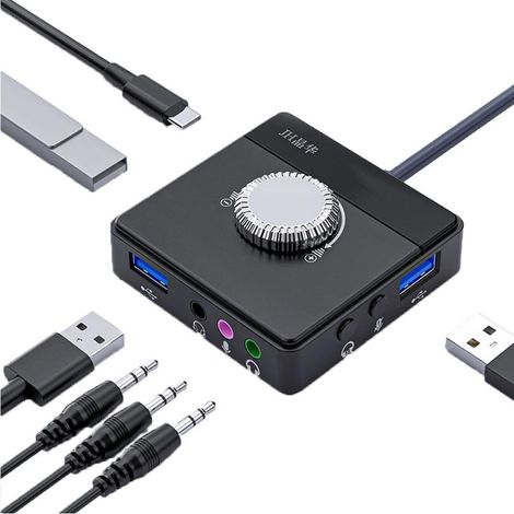 Carte son externe Max, adaptateur audio USB pour PC Windows, Mac, Linux, ordinateurs portables et de bureau, carte son stéréo avec interface 3,5 mm et interface USB, contrôle du volume, Plug & Play (6 (1/5)