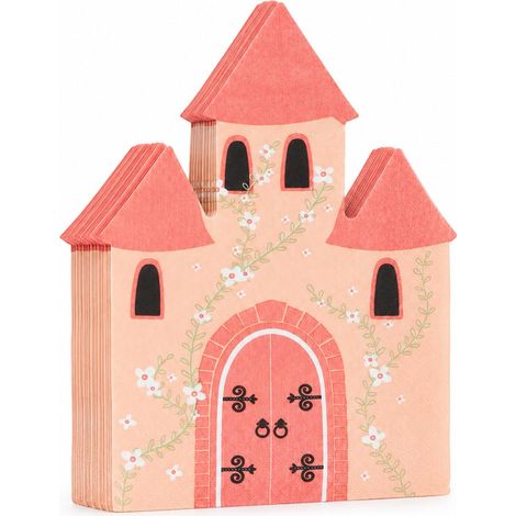 Lot de 20 serviettes château rose 33 x 33 cm, décoration d'anniversaire princesse pour fille, serviettes roses pour anniversaire d'enfant, fête prénatale, fête de conte, décoration de table (1/5)