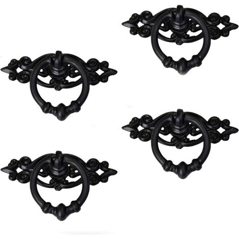 Lot de 4 poignées de tiroir style rétro antique pour meubles de cuisine, poignées de tiroir vintage avec vis, 64 x 47 mm, noires (1/4)