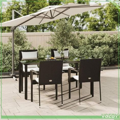 Ensemble à manger de jardin - FAFEICY - 3185110 - Résine tressée noire - Table verre trempé 160x80 cm - 5 pièces (1/5)
