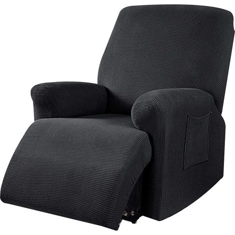 Copripoltrona jacquard elasticizzato per poltrona reclinabile relax con tasche Nero (1/4)