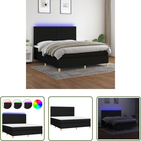 vidaXL LED-Streifen - Boxspringbett mit Matratze & LED Schwarz 180x200 cm Stoff (1/5)