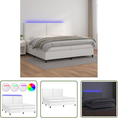 The Living Store Sommier à lattes de lit avec matelas et LED Blanc 200x200 cm - Lit Plateforme - Lit Design - Lit Moderne - Lit Capitonné - Lit Avec Rangement (1/5)