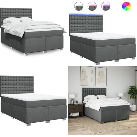 Giroletto a Molle con Materasso Grigio Scuro 140x190 cm Tessuto - Materasso a molle insacchettate - Letto con testiera regolabile