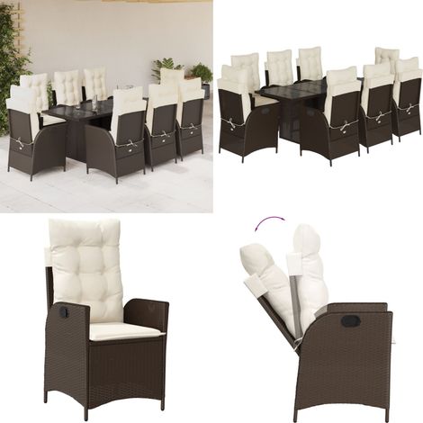 9-tlg. Garten-Essgruppe mit Kissen Braun Poly Rattan - Gartentisch - Gartenmöbel (1/5)
