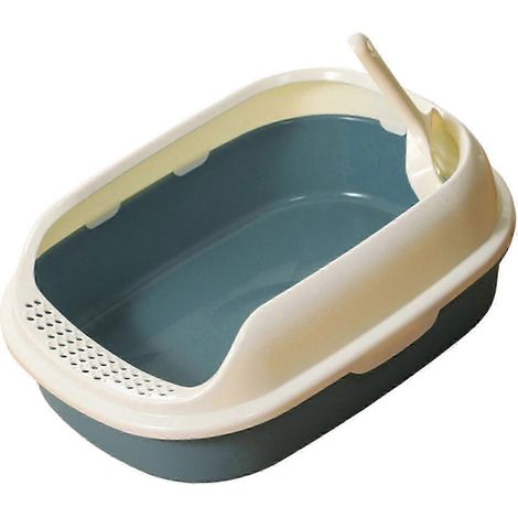 Robuste Katzentoilette mit hohem Rand, Sandkasten, offenem Deckel, halboffener Katzenklo für Wohnungskatzen, leicht zu reinigen-Navy (1/5)