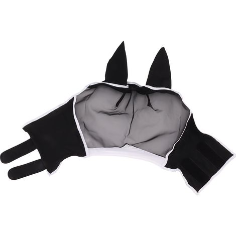 Masque anti-mouches pour chevaux, en maille respirante, élastique, avec protection UV et oreilles intégrées, noir, taille L (45 x 54 cm / 17,7 x 21,3 pouces). (1/5)