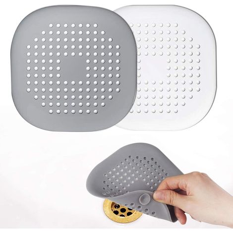 Filtre À Cheveux - Couvercle Carré Pour Drain En Silicone Avec Ventouse - Pour Salle De Bain Baignoire Cuisine - 2 Pièces (1/5)