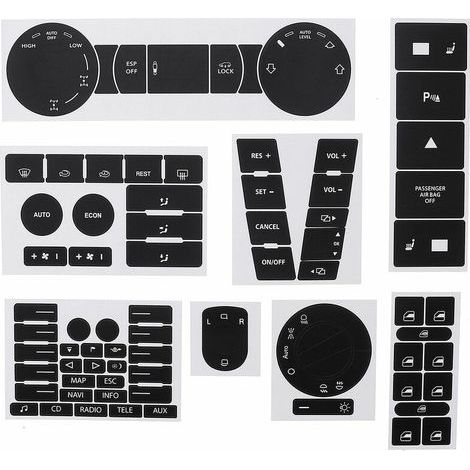 – Kit autocollant de réparation de boutons pour VW Touareg 2004–2009 – Couleur noir mat – 8 autocollants pour boutons de commande - ndash2009 (1/4)