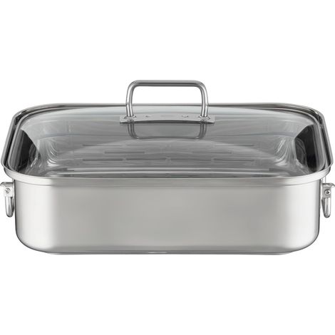 Plat à Rôtir Rectangulaire - Sauteuse Inox 18/10 avec Couvercle en Verre - Convient pour l'Induction, Passe au Four et au Lave-Vaisselle, 38 x 28 cm (1/5)
