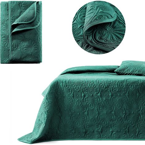 Dessus de lit Moderne 220 x 240 cm 2 Personnes matelassé idéal comme jeté de canapé ou Couvre-lit Vert foncé (1/5)