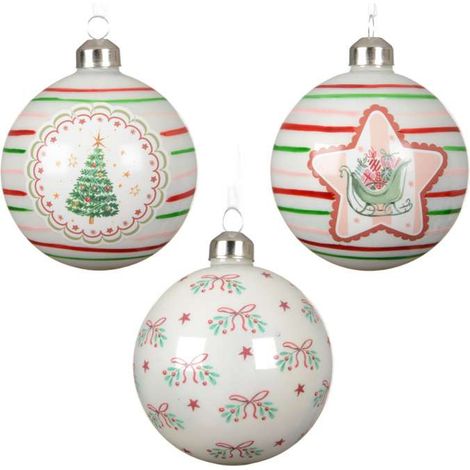 Decoris Palline di Natale Decorate 8 cm Vetro Colorate Assortite