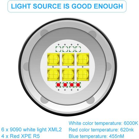 Lampe Torche LED 3.7V 28800 Lumens pour Plongée 80m, Éclairage Photo avec Support Fixation (1/5)