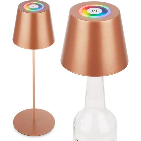 Lampe de table LED sans fil 3-en-1 RGBW IP44, tactile, dimmable, batterie et ampoule remplaçables, chevet, lecture, camping, lampe à batterie, 36x12 cm, bronze (1/5)