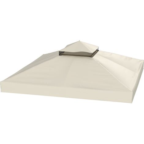 Outsuuny Ersatzdach für Pavillon 3 x 3 m, wasserabweisend Pavillondach, Doppeldach Ersatzbezug für Gartenpavillon, Ersatzteile aus Oxford-Stoff, 370 g/m², Cremeweiß