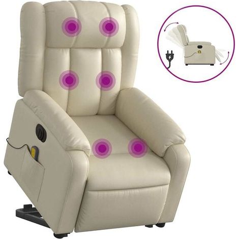 Chaise longue électrique avec massage intégré, revêtement en similicuir beige, réglage inclinable, fonction chauffage et vibration, pour salon ou chambre (1/5)