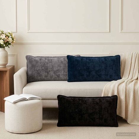 vidaXL Cushion Cover 2 pcs HOUTEN Navy Blue 40 x 80 cm Faux Rabbit Fur (1/5)