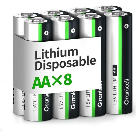 Lot de 8 Batteries AA Lithium, Batteries Double A Non Rechargeables, 1,5V, Batteries AA Lithium-Fer avec Longue Durée de Vie pour Lampe de Poche, Jouet, Appareil Photo (1/5)