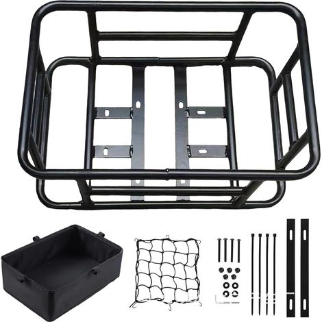 Grand panier de vélo arrière avec cadre en fer, panier multifonction pour véhicules électriques et vélos, panier de vélo arrière, grand panier de vélo amovible en métal à l'arrière (1/5)