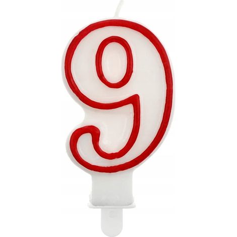 Candela numero 9 con contorno rosso