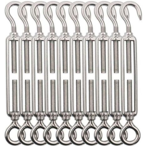 Tendeur Cable Crochet M5 (Crochet et Oeil), Tendeur Fil Acier/Tendeur Cable INOX en Acier Inoxydable 304 pour Fil a Linge, Cable Acier, Corde Acier -10 Pièces (1/5)