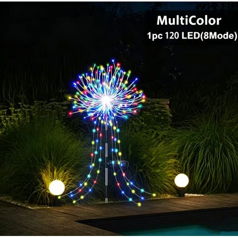 Lot de 1 lampes solaires décoratives – Effet feu d’artifice, 120 LED, 8 modes – Étanche IP65 – Idéales pour jardin, terrasse, allée, mariage et Noël-Lumières multicolores (1/5)