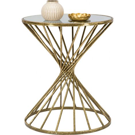 Dmora FoxGla Couchtisch, Rund, Platte Weiß, Struktur Glas, Maße 42x42x50h cm, Gold