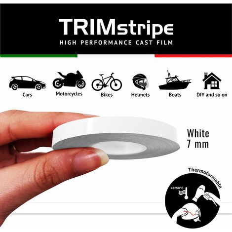 Trim Stripe Strisce Adesive per Auto, Bianco - Dimensione: 7 MM X 10 MT