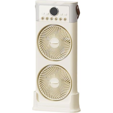Ventilateur humidificateur double 6 buses réglable 360° silencieux USB-C portable 49 cm batterie 2400 mAh couleur beige (1/5)