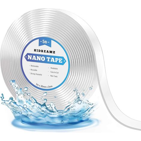 Ruban Adhésif Nano Réutilisable, Ruban Adhésif Double Face Amovible, Lavable et Résistant Pour Les Articles à Coller, Réparer Les Tapi(5m x 3cm x 2mm) (1/5)