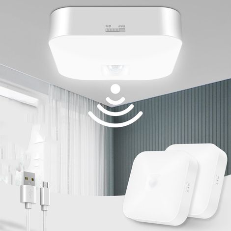 2er-Pack wiederaufladbare Deckenleuchten mit Bewegungsmelder: 500 Lumen, 5000 K – Kabellose, batteriebetriebene Leuchten – Ideal für Schränke, Treppenhäuser und Flure